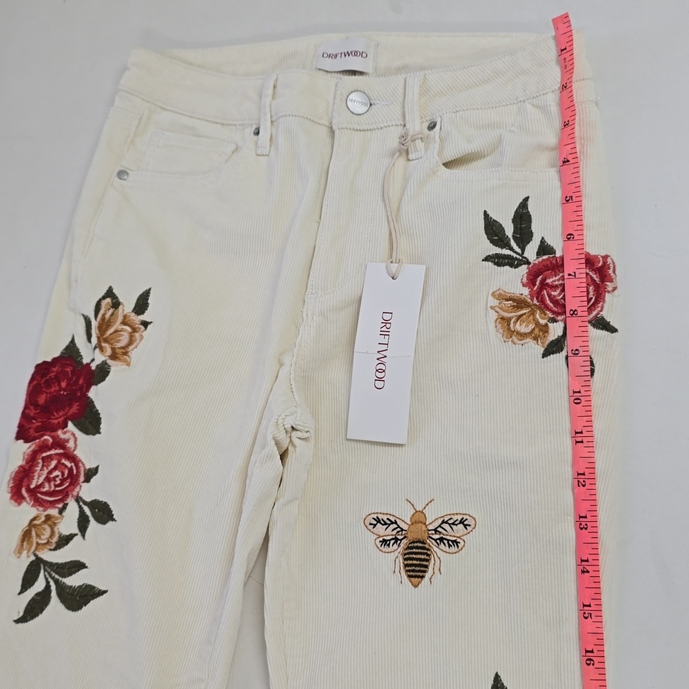 Driftwood Farrah Offwhite Corduroy Flare Pants Bees & Roses Embroidery - Picture 4 of 13